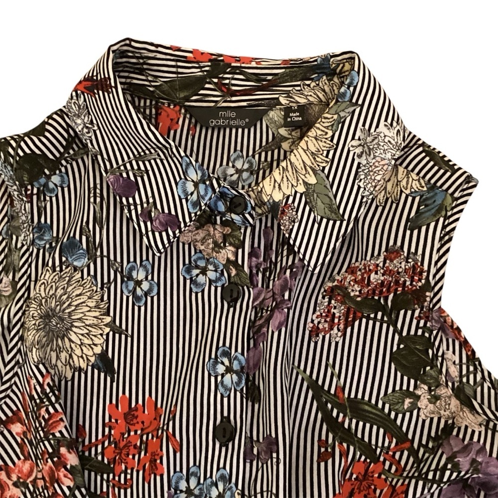Nautical Stripped Floral Shirt Neck Sleeveless Dress Plus Size 1X - Picture 4 of 4